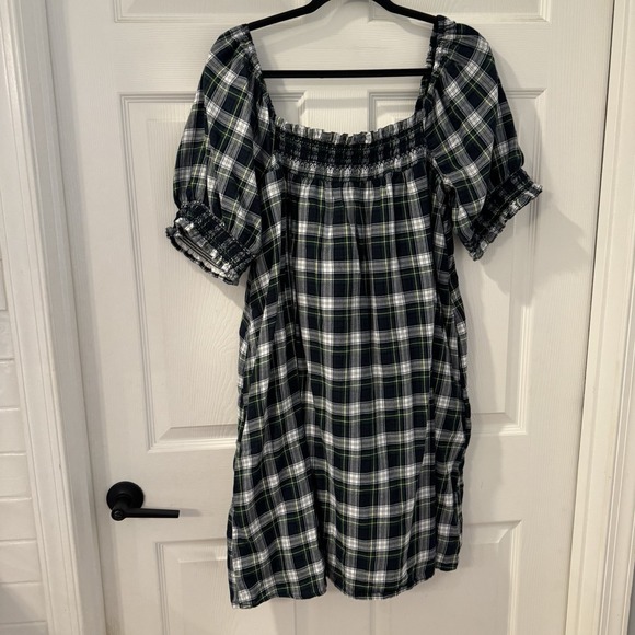American Eagle Outfitters Dresses & Skirts - American Eagle Babydoll Sz XL Tall  Y2K Retro Dress Pockets Blue Green Plaid